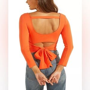 Guess new Orange Jeani Solid Cutout Tie-Back Top size large